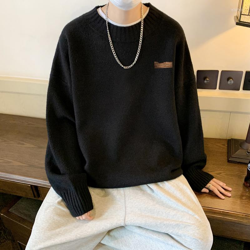 

Men's Sweaters Korean Version Letter Print Japanese Sweater Men And Women College Couple Wear Lazy Wind Knitted Autumn Fashion Pullover, Black