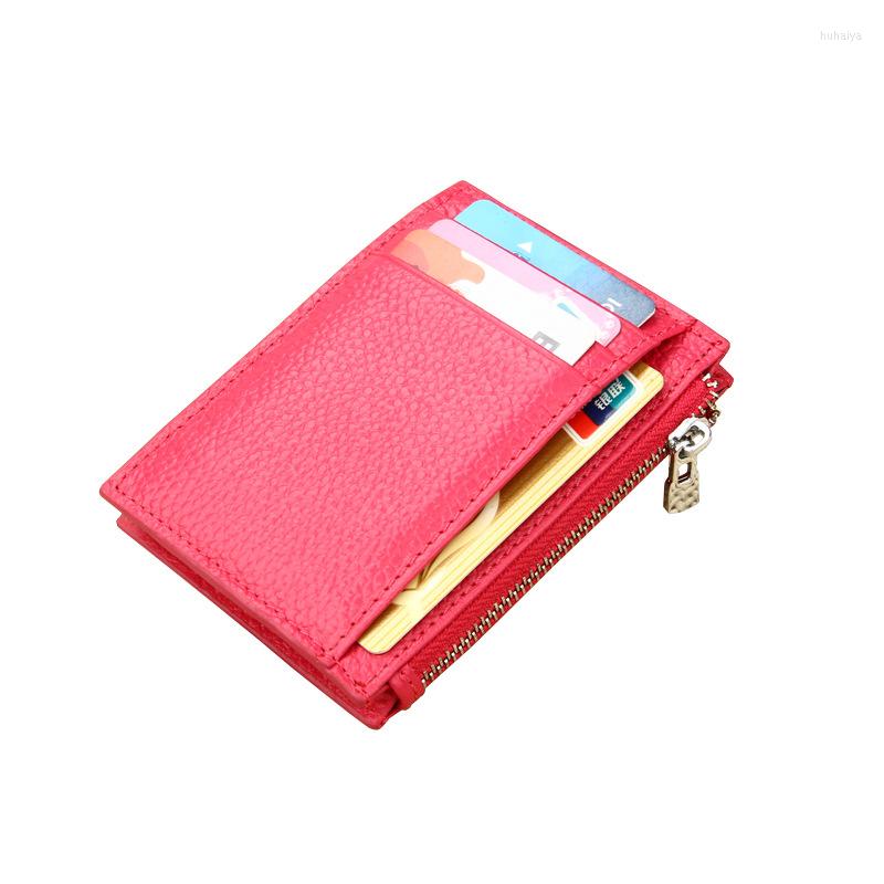 

Card Holders Luxury Genuine Leather Men Women Mini ID Holder Wallet Zipper Coin Purse RFID Slim Bank Case, Black