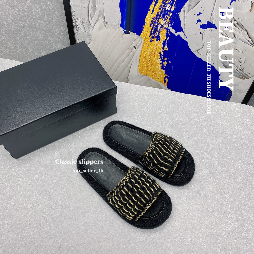 

Designer Slippers Weave Sandals Women Fabric Slides Wool Snitting ShoeSummer Letters Flats Slipper With Box, White
