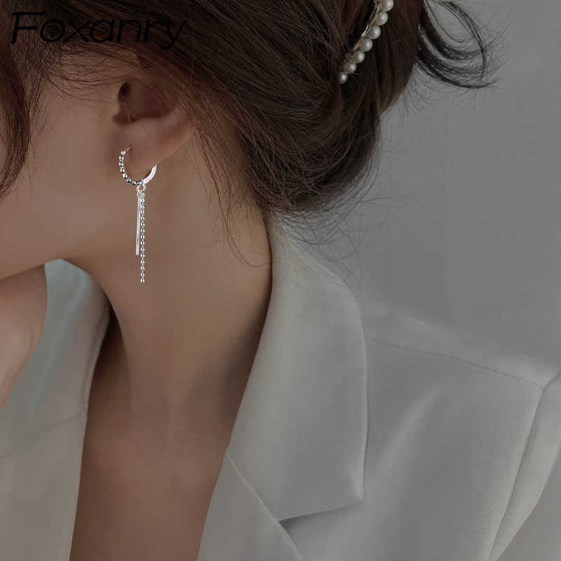

Charm ANRY Prevent Allergy Silver Color Earrings Fashion Vintage Couple Simple Beads Tassel Chain Party Jewelry Birthday Gift L230315