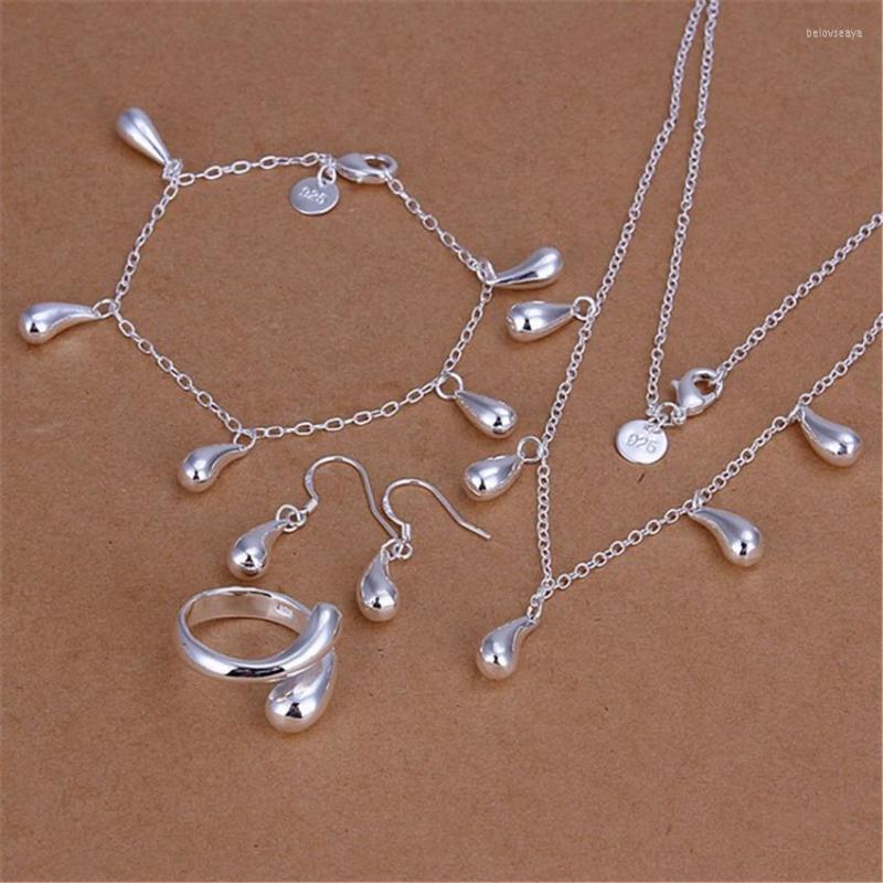 

Necklace Earrings Set 925 Color Silver Water Droplets Bracelet Rings Jewelry For Women Fashion Party Christmas Gifts, Picture shown