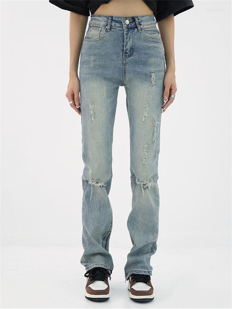 

Women's Jeans Woman High Waist Streetwear Blue Denim Trousers Vintage Split Flare Pants Women Korean Pantalon Femme Casual Fashion