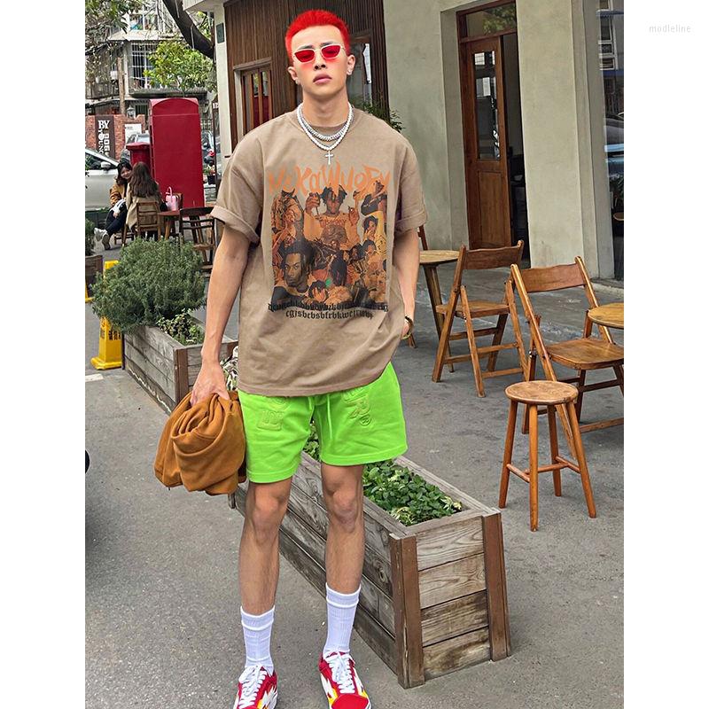 

Men's T Shirts American Retro Hip Hop Character Printed Cotton T-shirt Men's Ins Fashion Brand Summer High Street Loose Oversize Short, Fcuxx001
