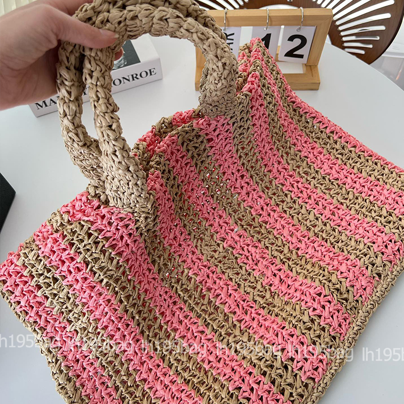 

Prad new braided tote bag Designer Fashion Straw Tote Bag Women Handbag Leather Bucket Bags with Letters Summer Triangles, 1 39*34cm