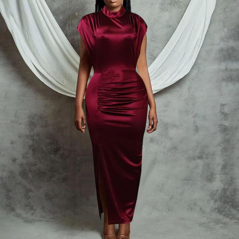 

Casual Dresses 2023 Summer Temperament Tonle Dress Slit Pleated, Gold