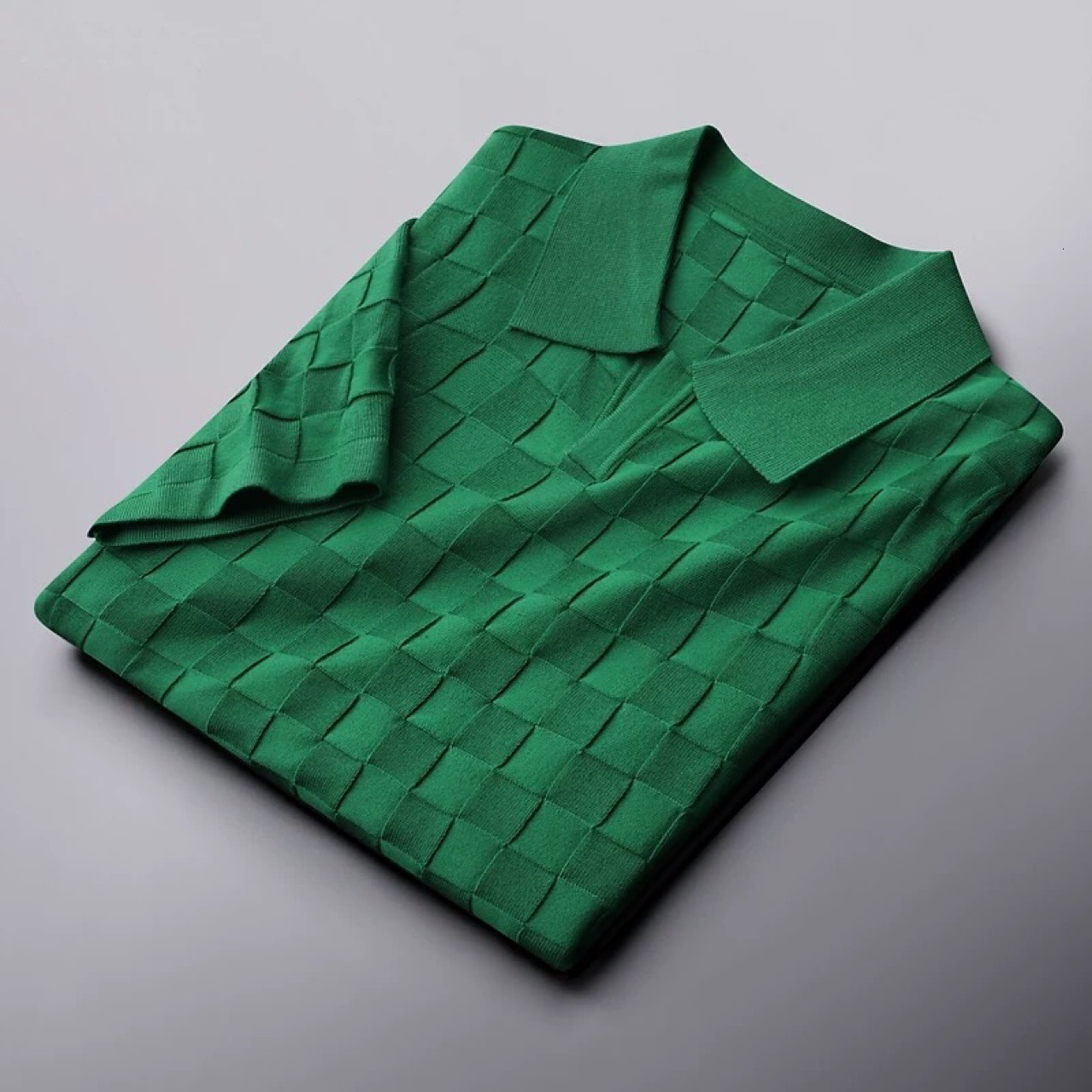

Men's Polos High end luxury waffle solid t-shirt men's slim Lapel summer Korean Short Sleeve Polo Men's quality fashion top 230316, Green