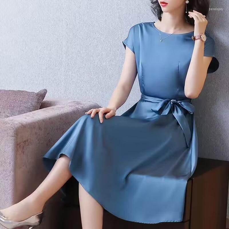 

Casual Dresses Summer Women Satin Long Dress Sexy Short Sleeve Spaghetti Strap Silk Mermaid Female Nightclub Maxi, Blue