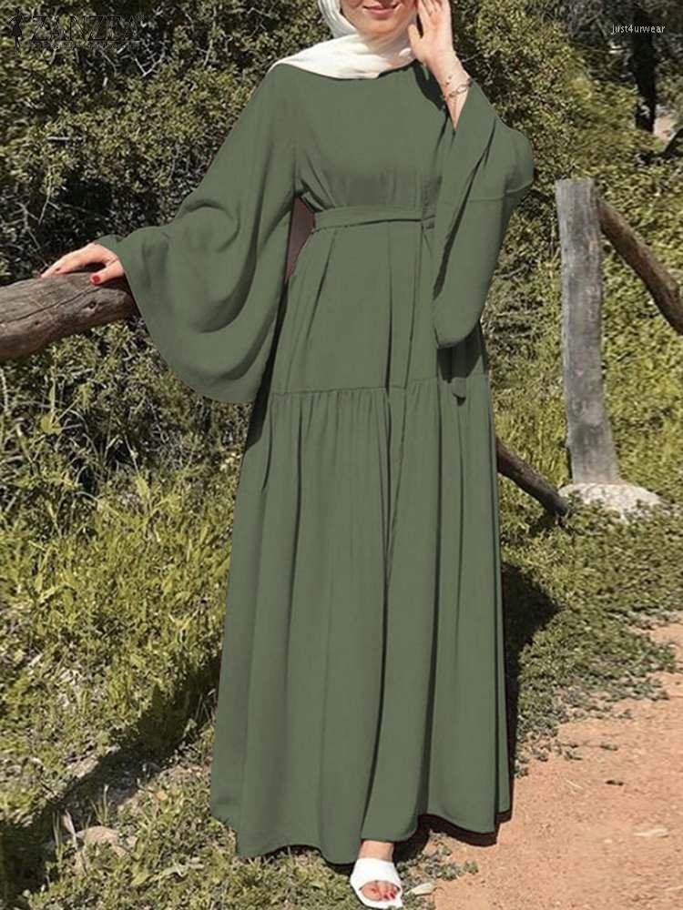 

Casual Dresses ZANZEA Stylish Elegant Kaftan Holiday Robe Muslim Women Spring Solid Color Dress O-Neck Full Sleeve Abaya Maxi Sundress, Pink