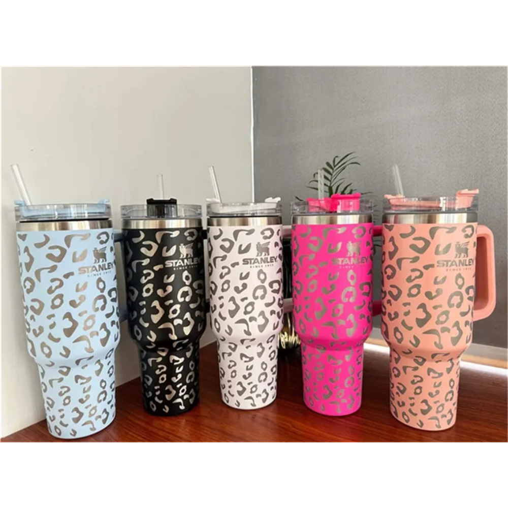 

Classic stanley quencher 40oz tumbler leopard print with Logo handle lid straw beer mug water bottle powder coating outdoor camping cup vacuum insulated drinking, Multi-color