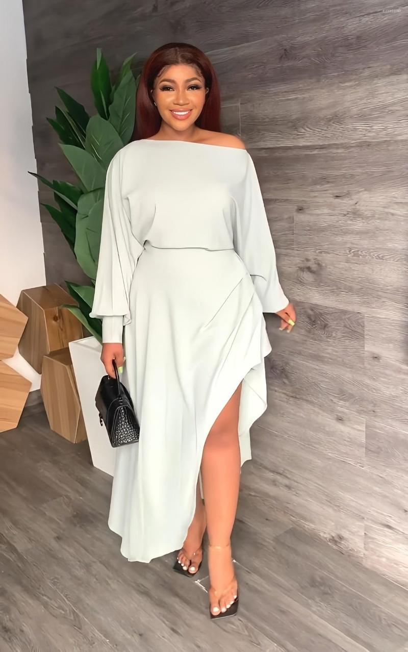

Casual Dresses Fashion Loose Irregular Oblique Off Shoulder Big Hem Long Sleeve Tunic Solid Women' Dress, Black