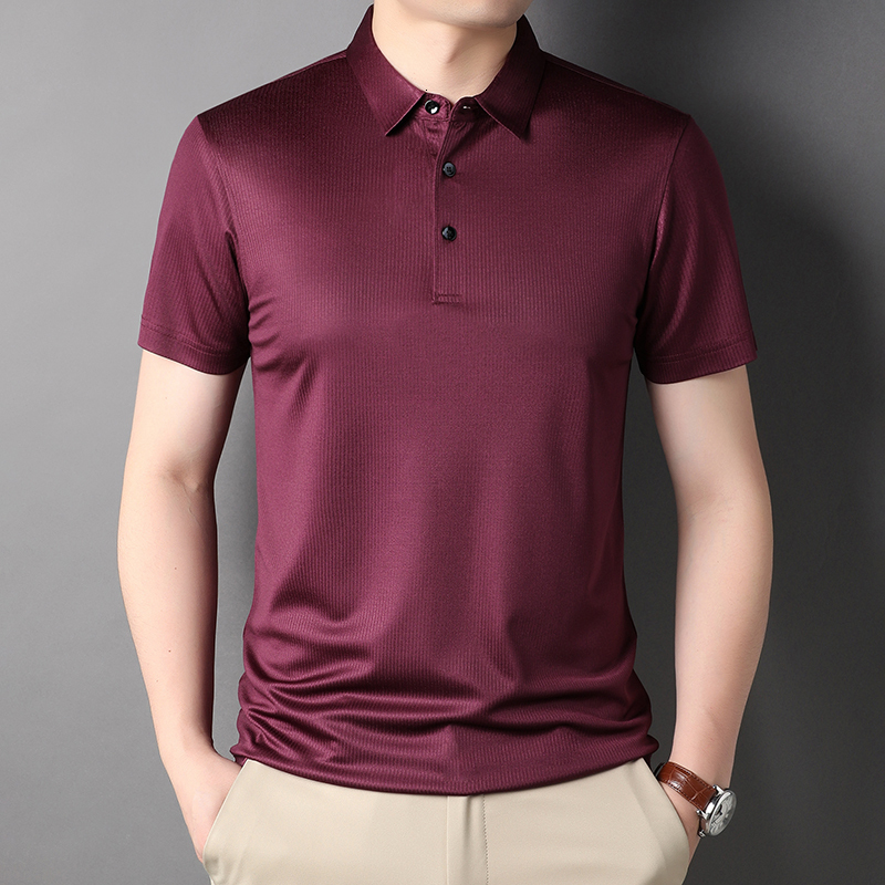 

Men's Polos Minglu Short Sleeve Business Casual Men's Polo Shirts Luxury Mulberry Silk Summer Golf Male T-shirts Simple Man Tees 4XL 230316, Purple
