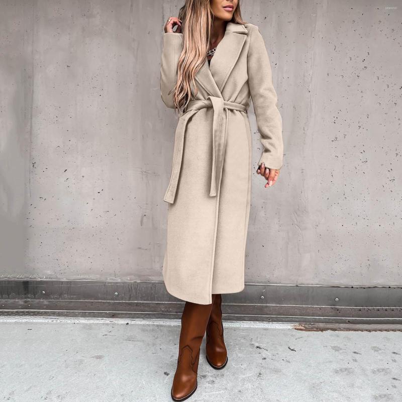 

Women's Jackets Denim Jacket Women Women's Faux Wool Coat Blouse Thin Trench Long Ladies Slim Belt Elegant Scrub, Beige