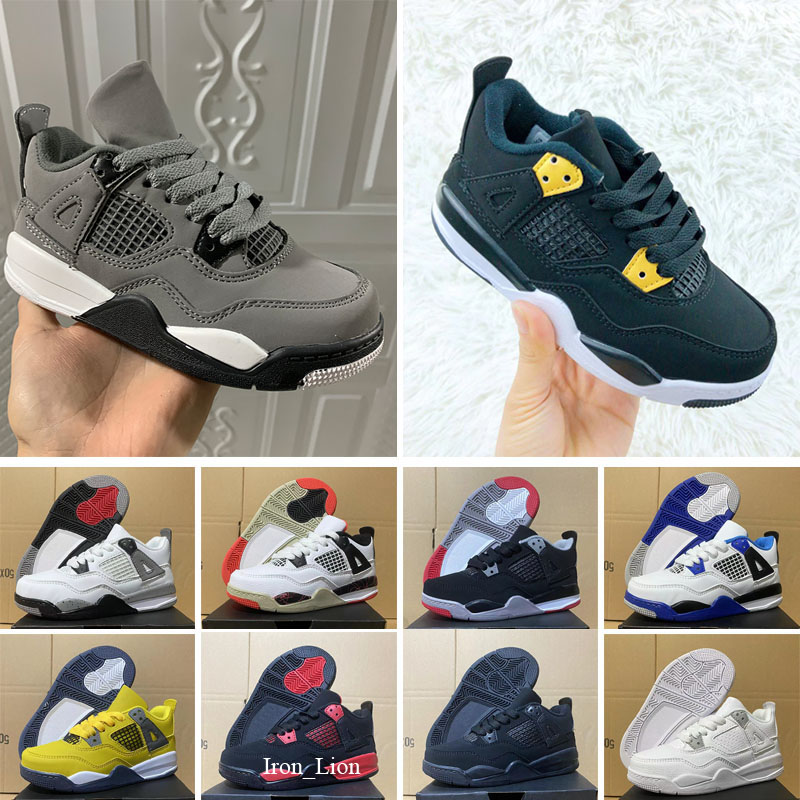 

2022 Kids Basketball Shoes Chicago 4S Girl Sneaker Light Green Lights Grey Khaki Baby Trainers Children 26-35, Free socks