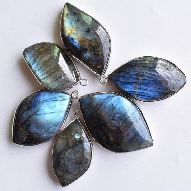 

Pendant Necklaces Beautiful Natural Labradorite Copper Edging Irregular Charms Pendants For Jewelry Making 6pcs/Lot Wholesale