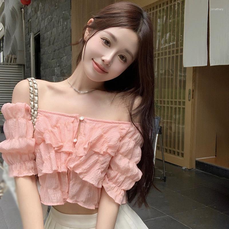 

Women's Blouses Chiffon Blouse Single Breasted Solid Color Exposed Navel Women's Shirts, Pink