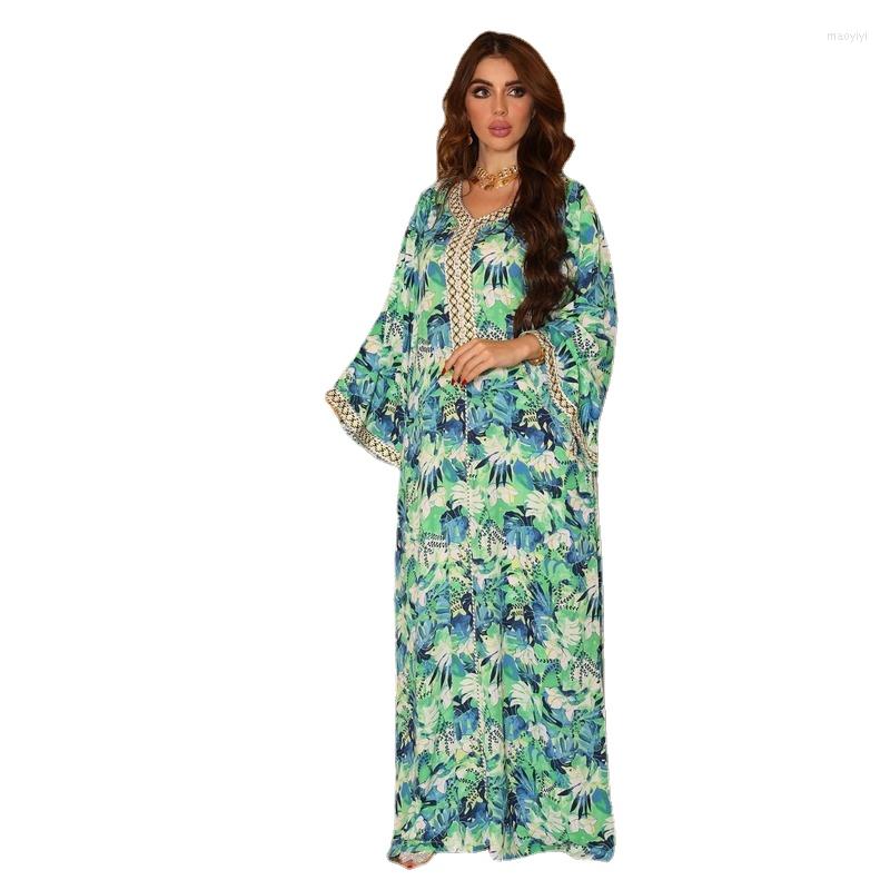 

Ethnic Clothing Eid Printed Jalabiya Loose Muslim Long Arabic Dress Moroccan Kaftan Islam Abaya Dubai Party Evening Dresses Ramadan Caftan