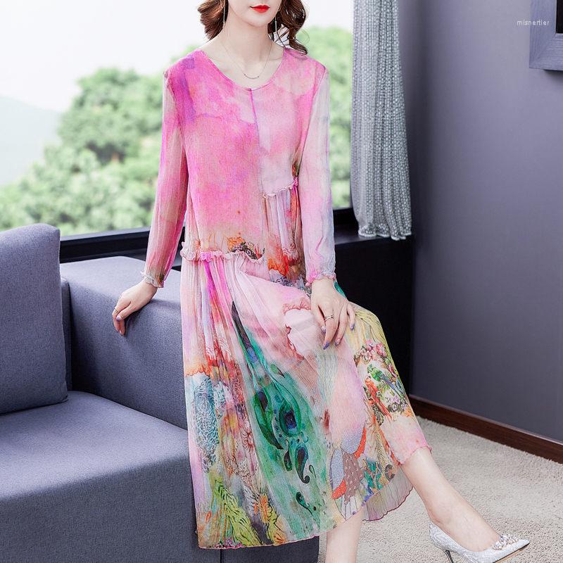 

Casual Dresses 2023 Spring Summer Dress Womens Clothing Printing Long-sleeve Round Neck Ladies Loose Female Robe E043, Photo color