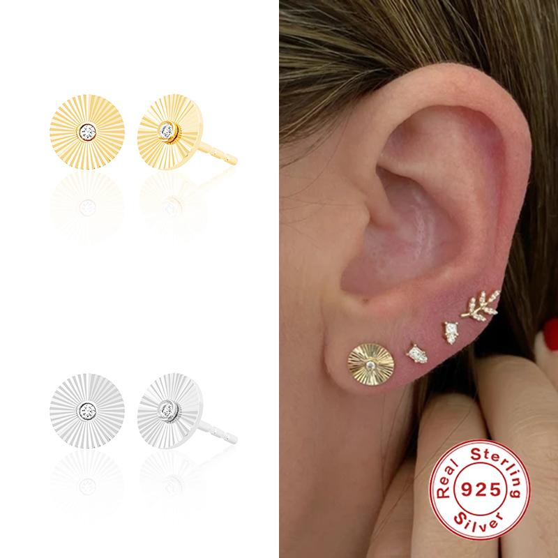 

Stud Earrings Aide 925 Sterling Silver Gold Crystal Daisy Flower Shape For Women Girls Cute Small Umbrella Ear Fine JewelryStud