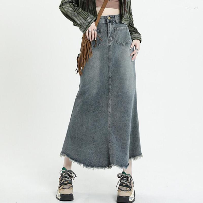 

Skirts Vintage High Waist Denim Fishtail Skirt Women Slim Bag Hip Long Q563, Photo