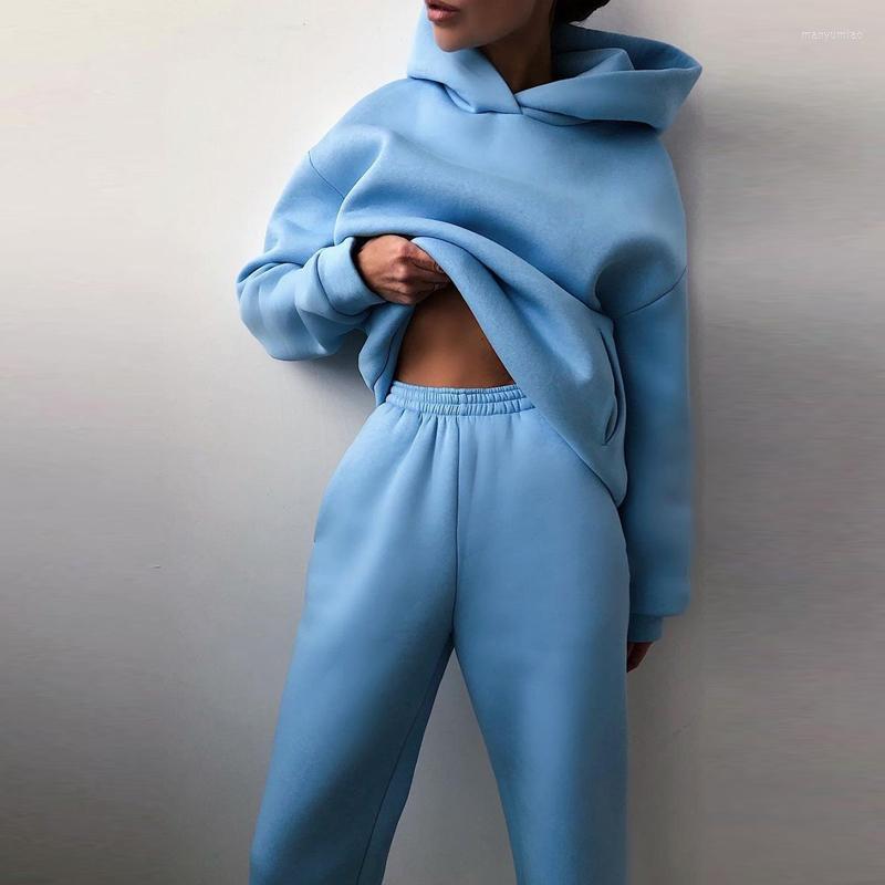 

Women' Two Piece Pants Autumn Winter Women 2 Set Casual Hooded Pullover Sweatshirt Elastic Waist Outfit Sportswear Lady Tracksuit Suit, White