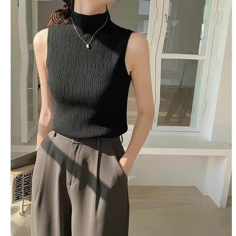 

Women's Tanks Knitted Tops Half-high Collar Summer Basic Shirts White Black Casual Vest Off Shoulder Women's Tank Top, Coffee