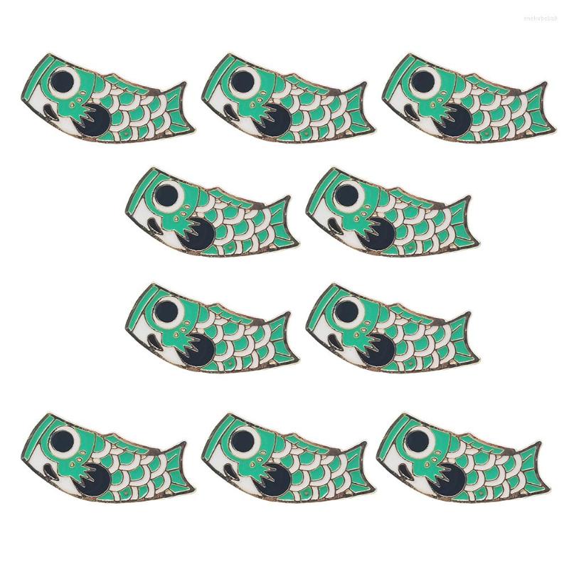 

Brooches 10pcs Japanese-Style Green Koi Fish Flag Brooch Enamel Pin Backpack Lapel Pins Briefcase Badge Jewelry Accessories For Friend