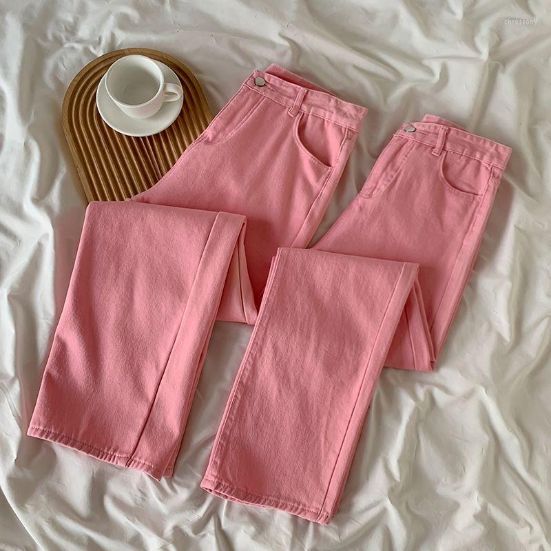 

Women's Jeans Women's Straight Mid Elastic Waist Ripped Female Leggings Denim Pants Ladies Casual Pencil Trousers G86, Pink