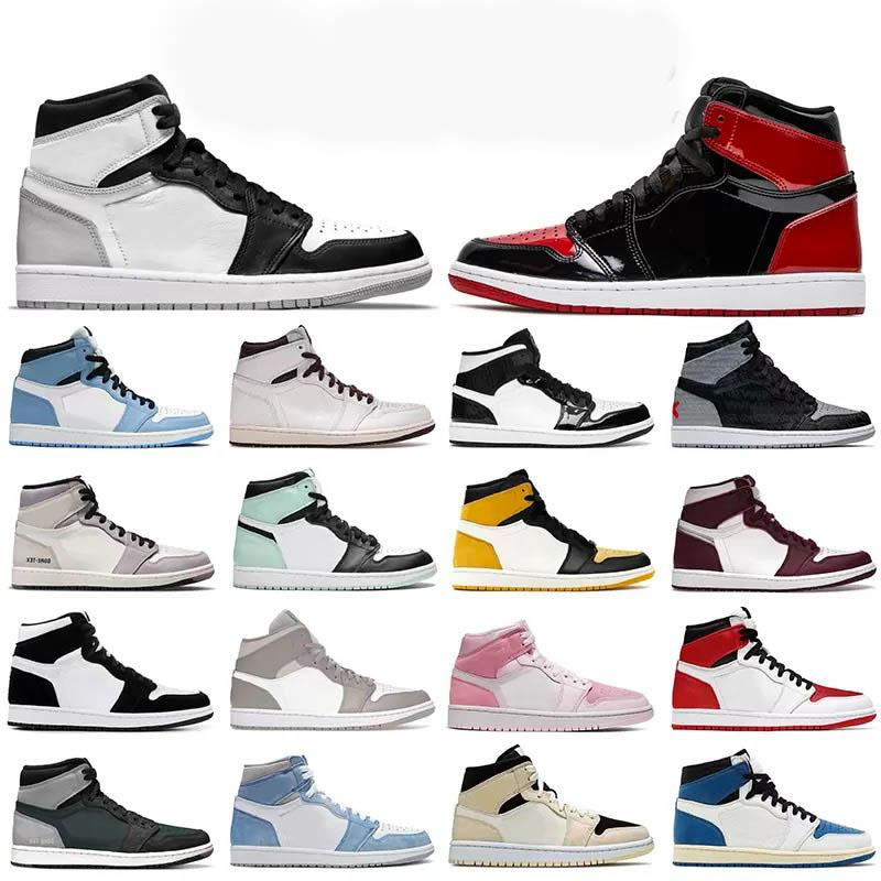 

men women Jumpman 1 1s baksetball shoes Bred Patent Rebellionaire Heritage Dark Mocha Marina Blue Bubble Gum Chicago Obsidian Shadow mens trainers sports sneakers, Box