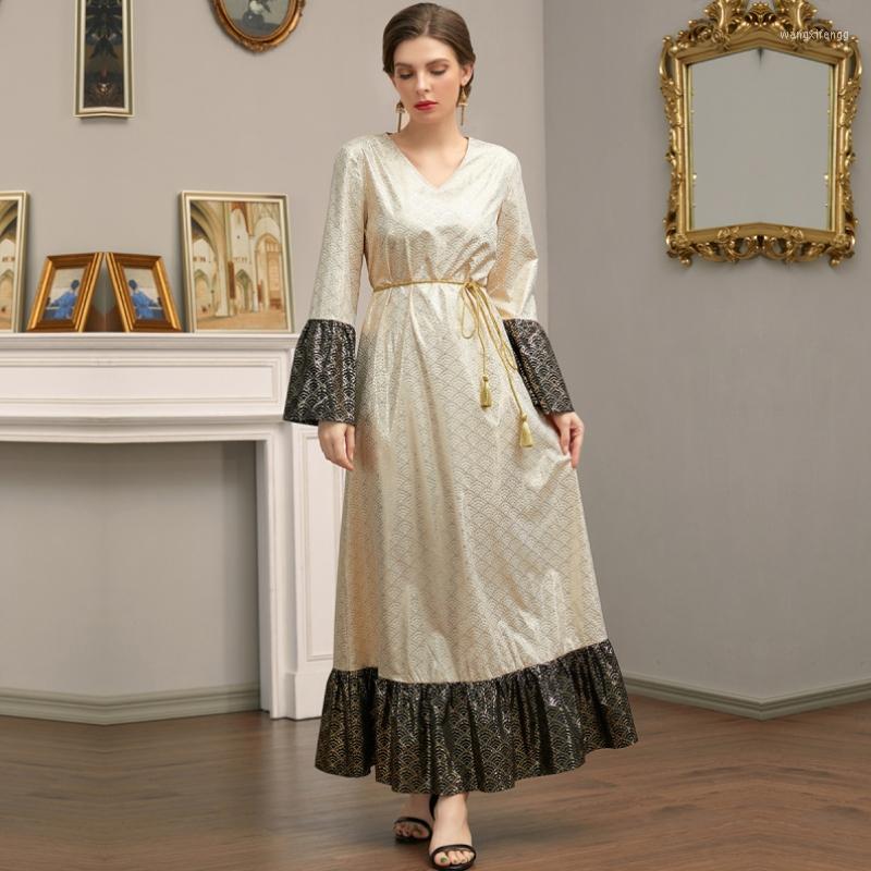 

Ethnic Clothing Vintage Gold Shiny Print Gown Morocco Party Evening Dresses 2023 Fashion Arab Islam Dubai Robe Kaftan Eid Muslim Women