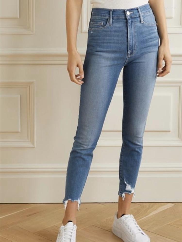

Women's Jeans Women Slim Knee-Length Denim Early Autumn Ladies Ripped Distressed All-Match
