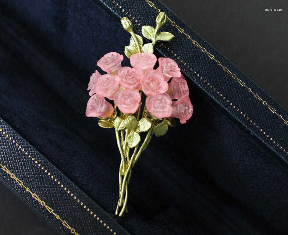 

Brooches CSxjd 2023 Genuine Metal Bronze Rose Bouquet Brooch Feminine Pin