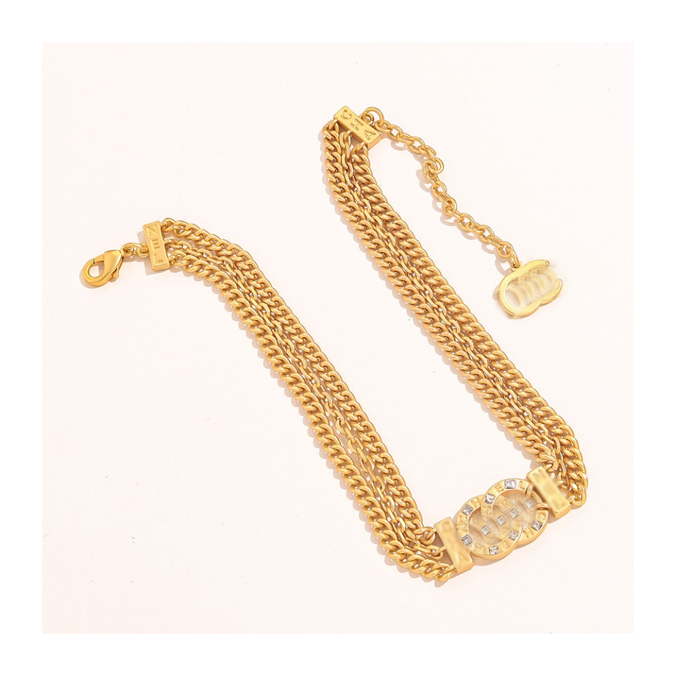 

Luxury Design Necklace 18K Gold Plated Brand Stainless Steel Necklaces Choker Chain Crystal Letter Pendant Womens Wedding Jewelry Accessories Love Gifts ZG1071