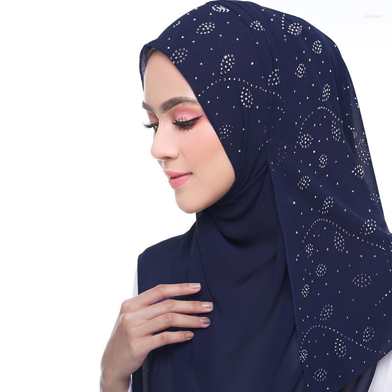 

Ethnic Clothing Wholesale 10pcs Rhinestone Hijab Muslim Plain Chiffon Scarf Islamic Crystal Headscarf Shawls And Wraps Foulard Femme
