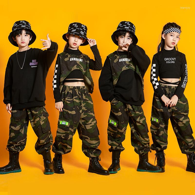 

Stage Wear Kid Hip Hop Clothing Sweatshirt Camo Vest Top Streetwear Camouflage Tactical Cargo Pants For Girl Boy Jazz Dance Costume Clothes