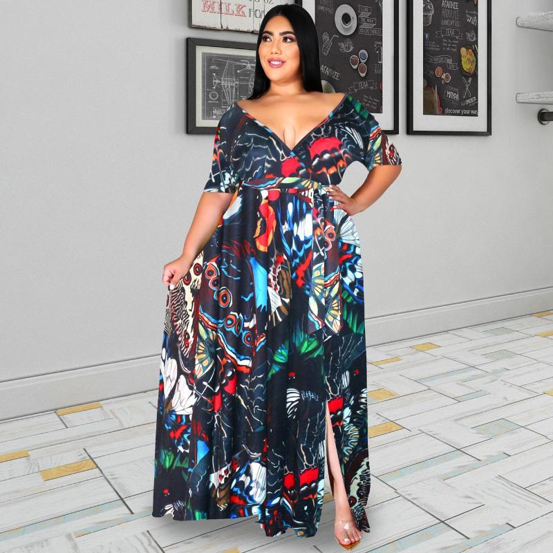 

Ethnic Clothing African Chiffon Dresses For Women 2023 Floral V-neck Short Sleeve Muslim Novelty Maxi Clothes Nigerian Loose Dress 5XL