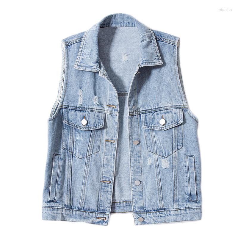 

Women's Tanks 2023 Spring Autumn Thin Hole Denim Vest Tops Women Loose Fashion Washed Vintage Jeans Waistcoat Sleeveless Jacket Ladies H2358, Blue