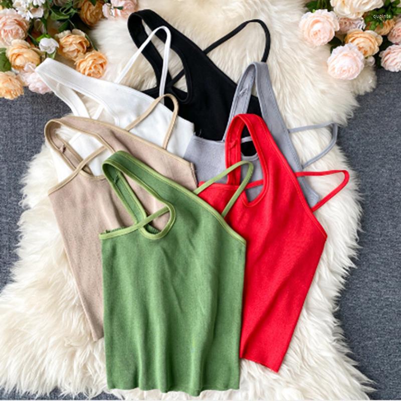 

Women's Tanks Sexy Cross Camis Slim Female Camisole Tank Tops For Women Streetwear Summer Sleeveless Vest Top Cropped Feminino Basic Crop, White