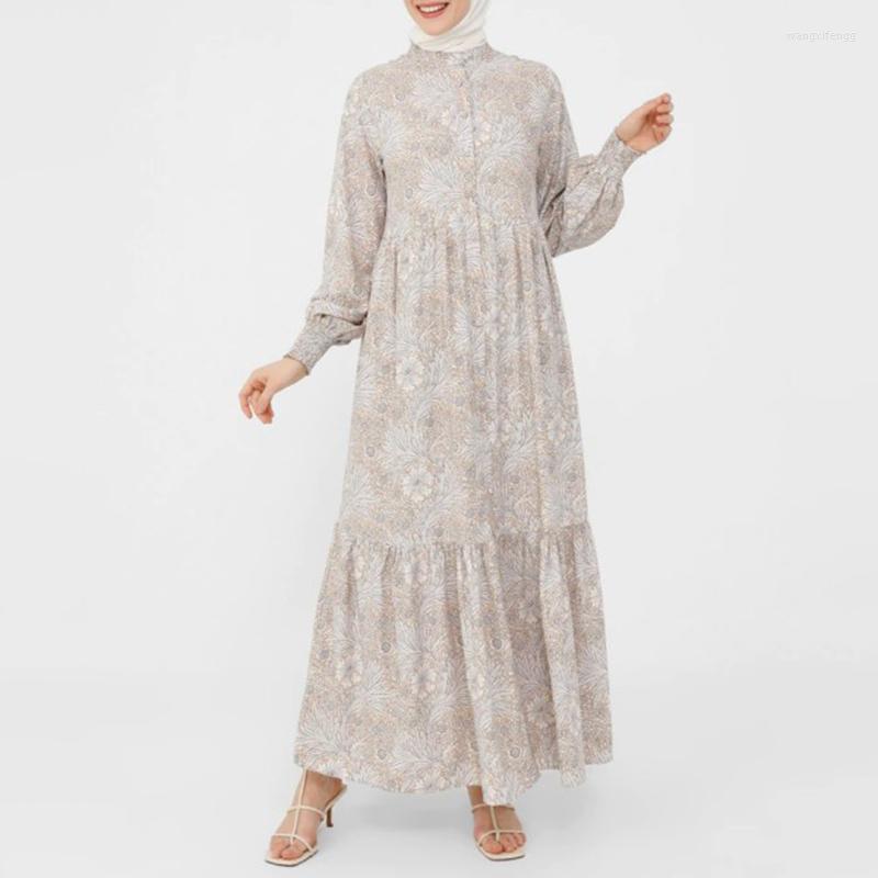 

Ethnic Clothing Single-breasted Printed Dresses For Women 2023 Elegant Stand Collar Abaya Floral Dress Bundle Long Sleeve Casual Gowns