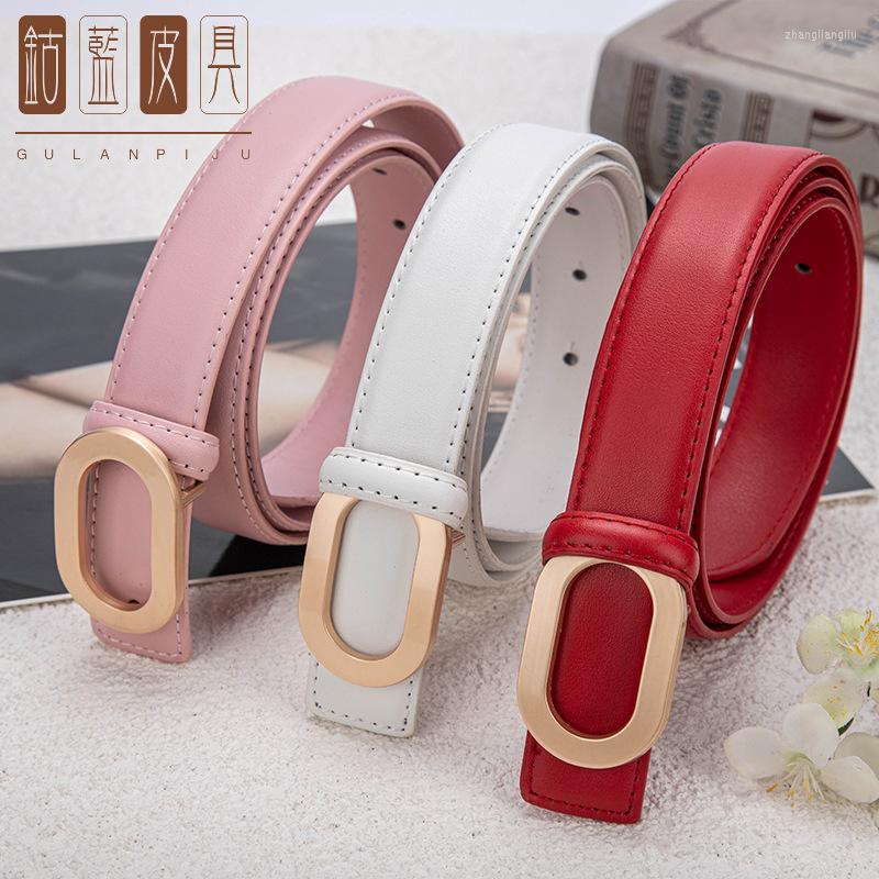 

Belts 2023 Women's Thin Belt Oval Smooth Buckle Luxury Simple Matching Jeans Suit Dress Designer Leather Black