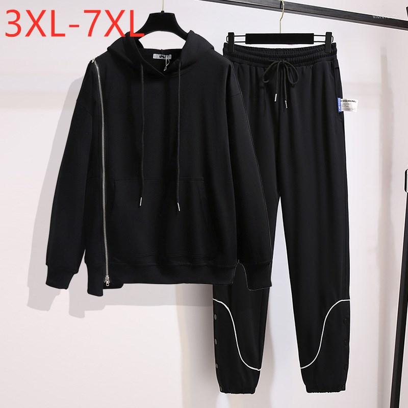 

Tracksuits 2023 Ladies Autumn Winter Plus Size Sports Sets For Women Large Cotton Hoodie And Pants Training Suit 7XL, Black