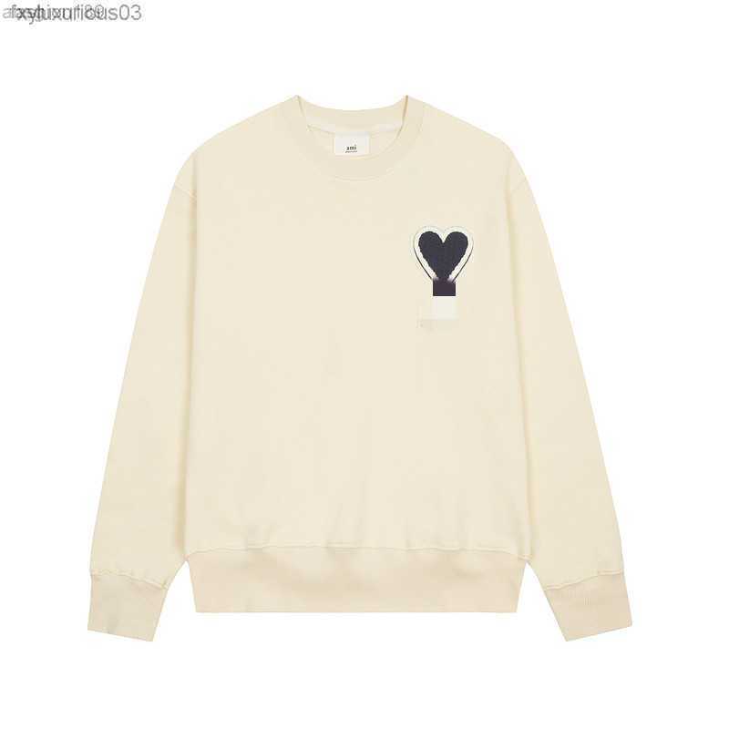 

Designer Amis Autumn Love Hoodies Embroidery Fashion Versatile Neck Cotton Sweater Simple Men's and Women's Long Sleeves 11, 103 black