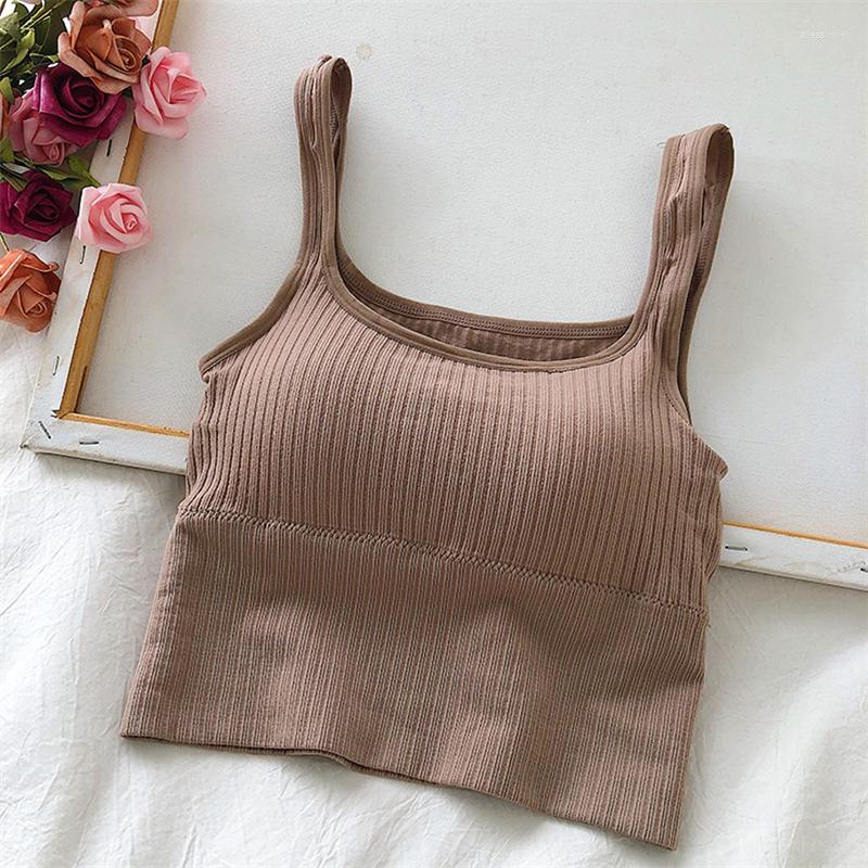 

Women's Tanks Seamless Crop Top Women Underwear Wire-Free U-Shaped Camisole Wide Straps Striped Solid Bralette Lingerie 2023, Black