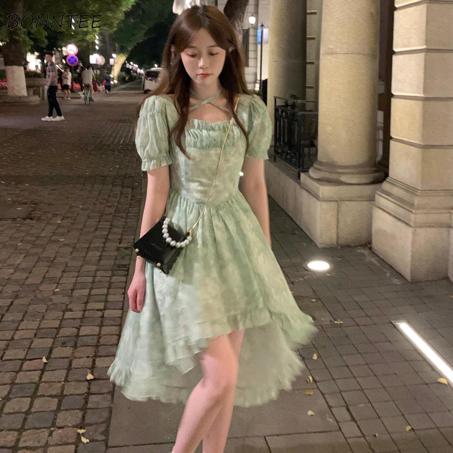 

Casual Dresses Dresses Women Fashion Asymmetrical Korean Style Female Temperament Simple Puff Sleeve Summer Vestidos Basic Daily Ins Sundress 230316, Beige