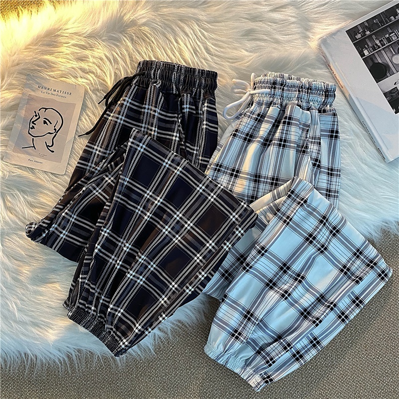 

Women's Pants Capris Pants Women Bunch of feet Fashion Loose Black Plaid Summer Harajuku Students Streetwear Harem Long Trousers Womens Chic 230316, 4229