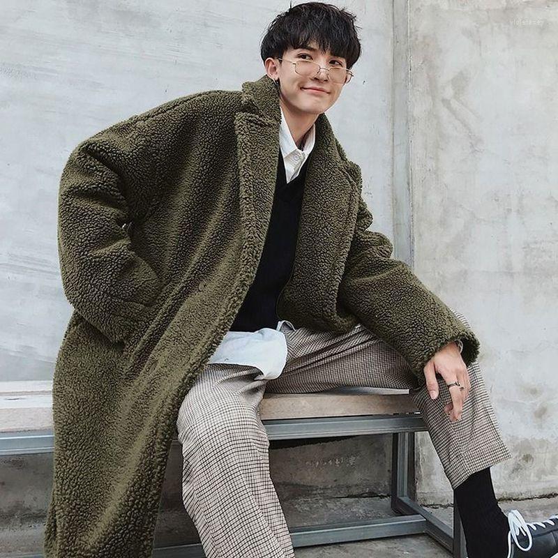 

Men' Wool & Blends Lamb Plus Thickened Long Coat Winter Particle Large Size Padded Jacket Hong Kong Style Unisex Warm Windbreaker Viol22, Army green