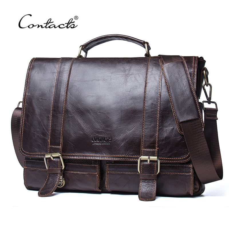 

Briefcases CONTACT'S Men's Briefcase Genuine Leather Business Handbag Laptop Casual Large Shoulder Bag Vintage Messenger Bags Luxury Bolsas 230316, Coffee