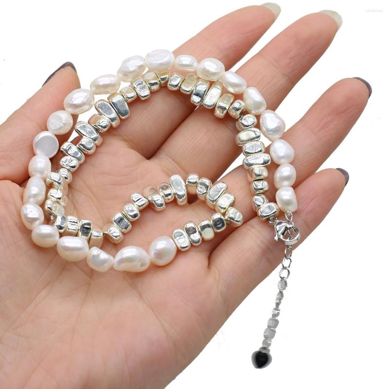 

Pendant Necklaces Natural Freshwater Pearl And Black Gallstone Electroplating White K Color DIY Jewelry Double Copper Clasp Necklace Gift