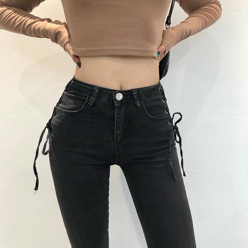 

Women' Jeans 2023 Autumn Brand Women Skinny Side Lace-up Sexy Pencil Pants Stylish Black Pantalones Vaqueros Mujer