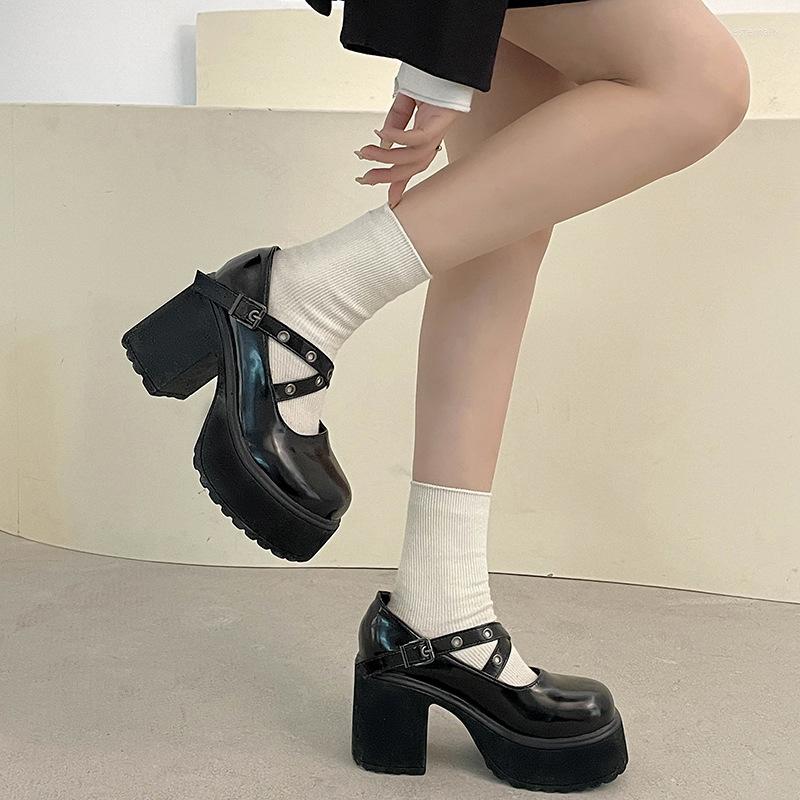 

Dress Shoes Black Platform Heels For Women Super High Heel Y2k Mary Jane Gothic Lolita Thick Buckle Strap Pumps Trendy 2023