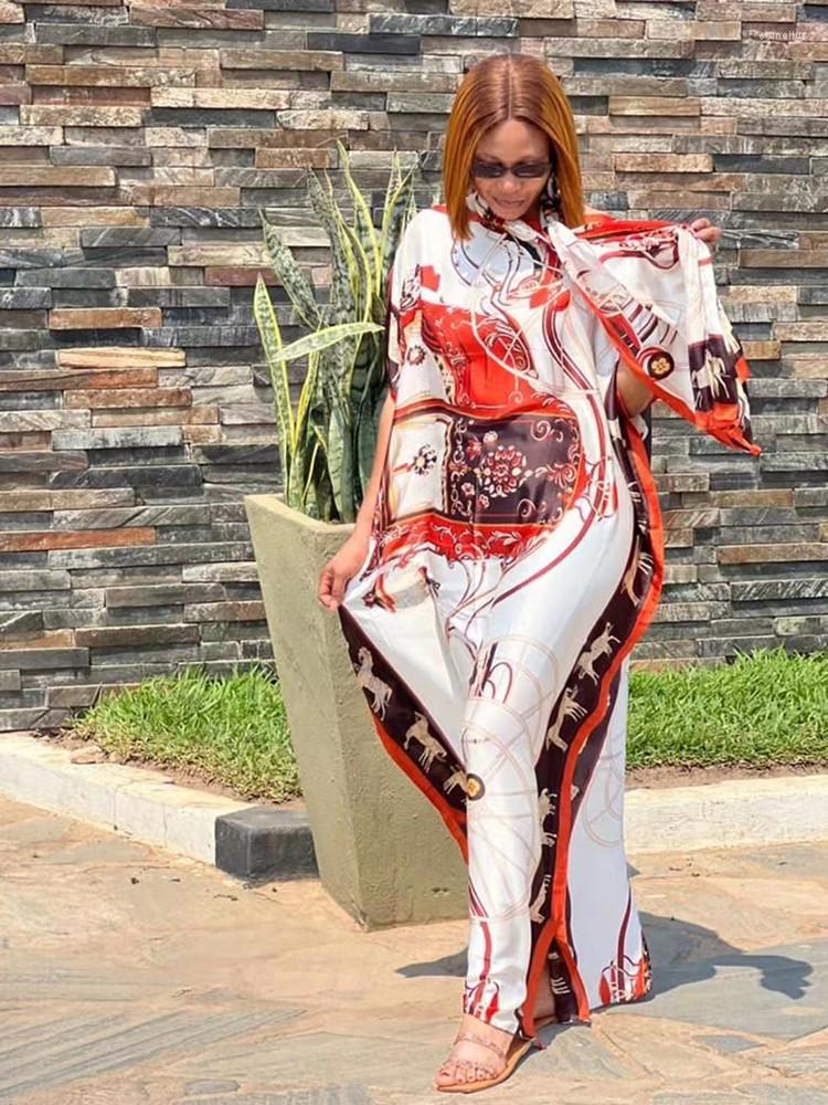 

Ethnic Clothing Dress Lenth130cm Bust:130cm V-Neck Fashion Elegant Oversized African Print Dresses For Ladies/women